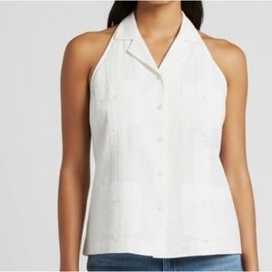 NEW WOMEN’S NATURAL COLLECTION WHITE LINEN HALTER TOP GUAYABERA SZ M CUBAN